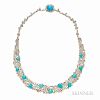 Platinum, Turquoise, and Diamond Necklace