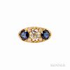 Art Deco Gold, Diamond, and Synthetic Sapphire Ring