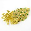 Vintage Heavy 18 Karat Yellow Gold Leaf Brooch set with Approx. .90 Carat Round Brilliant Cut Diamond and 1.70 Carat Emeralds