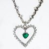 Vintage Approx. 10.50 Carat Round Brilliant and Marquise Cut Diamond and Heart Shape Emerald Heart Pendant Necklace.