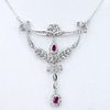 Edwardian style Diamond, Ruby and 18 Karat White Gold Pendant Necklace.