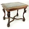 Mid Century Neoclassical Style Carved Wood Center Table with Marble Top.