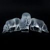 Three (3) Lalique Crystal Animals. 2 pigs, 1 owl. signed (1 pig is unsigned).