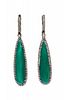 A Pair of Black Rhodium 14 Karat White Gold, Dyed Green Agate, and Diamond Drop Earrings, 4.60 dwts.