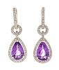 A Pair of 18 Karat White Gold, Amethyst and Diamond Earrings, 4.30 dwts.
