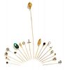 A Collection of Antique Multigem Stickpins and Hatpin, 20.00 dwts.