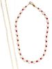 A Collection of Cultured Pearl and Ruby Bead Necklaces,