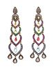 A Pair of Silver, Yellow Gold, Multi-Gem, and Foil-Backed Diamond Chandelier Earrings, 8.0 dwts.