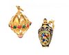 A Collection of 18 Karat Yellow Gold, Polychrome Enamel and Glass Pendants, 17.60 dwts.