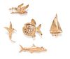 A Collection of Yellow Gold Brooches, 21.30 dwts.