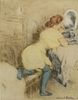 after: Manuel Robbe French (1872-1936) Color Aquatint "At the Mirror" Bears Signature Lower Right.