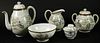 Vintage Four (4) Piece Hand Painted Japanese Porcelain Tea Set With Associated Vintage Chinese Covered Rice Bowl.