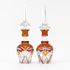Pair Vintage Bohemian Etched, Cut and Colored Glass Decanters With Stoppers.