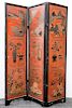 Chinese Black & Red Lacquer Folding Screen