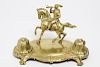 Antique Cast Brass Inkwell with Equestrian Figure