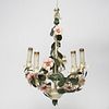 Toleware Floral Chandelier, Vintage, with 5 Arms
