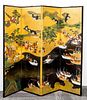 Japanese Folding Screen, Hand-Painted, 4-Panel