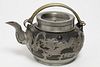 Antique Chinese Earthenware & Pewter Teapot