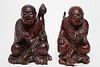 Chinese Carved Hardwood Pair of Buddhist Monks