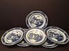 ANTIQUE Chinese Blue and white Plates (6), ca 1750. 9" dia.