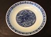 A Fine Chinese Blue and White Dragon Plate, marked on the bottom. 8" dia, 1 3/4" high