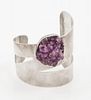 A Modernist Sterling Silver and Amethyst Cuff Bracelet, Circa 1986, 55.90 dwts.
