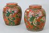 Pair of Chinese Iron-Red Porcelain Ginger Jars and Covers