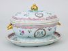 Chinese Export Style Monogrammed Famille Rose Porcelain Tureen, Cover and Stand