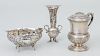 Continental Silver Boat-Form Bowl, a Bud Vase, and an Indian Colonial Urn-Form Mug and Cover