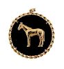 14k Gold Onyx Horse Pendant