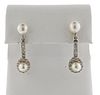 14k Gold Diamond Pearl Drop Earrings