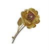 18k Gold Diamond Ruby Rose Flower Brooch Pin