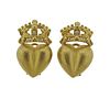 18k Gold Diamond Crown Heart Earrings