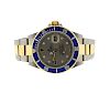 Rolex Submariner Blue Bezel Serti Diamond Dial 18k Gold Steel Watch 16613