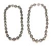 A Pair of 14 Karat White Gold, Diamond and Cultured Tahitian Pearl Necklaces,
