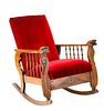 Morris Type Oak & Velvet Reclining Rocking Chair