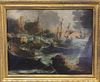 Oil on Canvas of Ships Navigating Rocky Shore