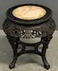 Chinese Ebonized Wood Marble Top Plant Stand