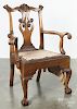 Carved Chippendale style tiger maple armchair.