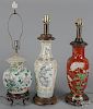 Three Chinese porcelain table lamps.