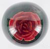 Millville style red crimp rose footed paperweight