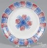 Red and blue rainbow spatter plate, 8 1/2'' dia.