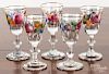 Five enameled mold blown wine glasses, 19th c.