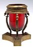 A 19TH C. FRENCH RUBY GLASS VASE IN BRONZE STAND