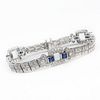 Art Deco style Approx. 3.04 Carat Pave Set Round Brilliant Cut Diamond, 1.07 Carat Sapphire and Platinum Bracelet. .