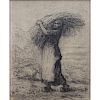 Jean François Millet, French (1814-1875) Lithograph "Woman Carrying Wheat".