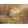 Albert Kinsley, British (1852 - 1945) Oil on canvas "Girl In English Landscape".