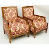Pair of Carved Wood and Upholstered Directoire Bergeres.