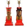 Pair of Earle Chapman Mid-Century Hollywood Regency Style Chinese Emperor and Empress Lamps With Original Silk Shades.