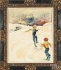 William McCauley (American, 20th c.) oil on canvas of two boys skating, signed McCauley, 24'' x 20''.